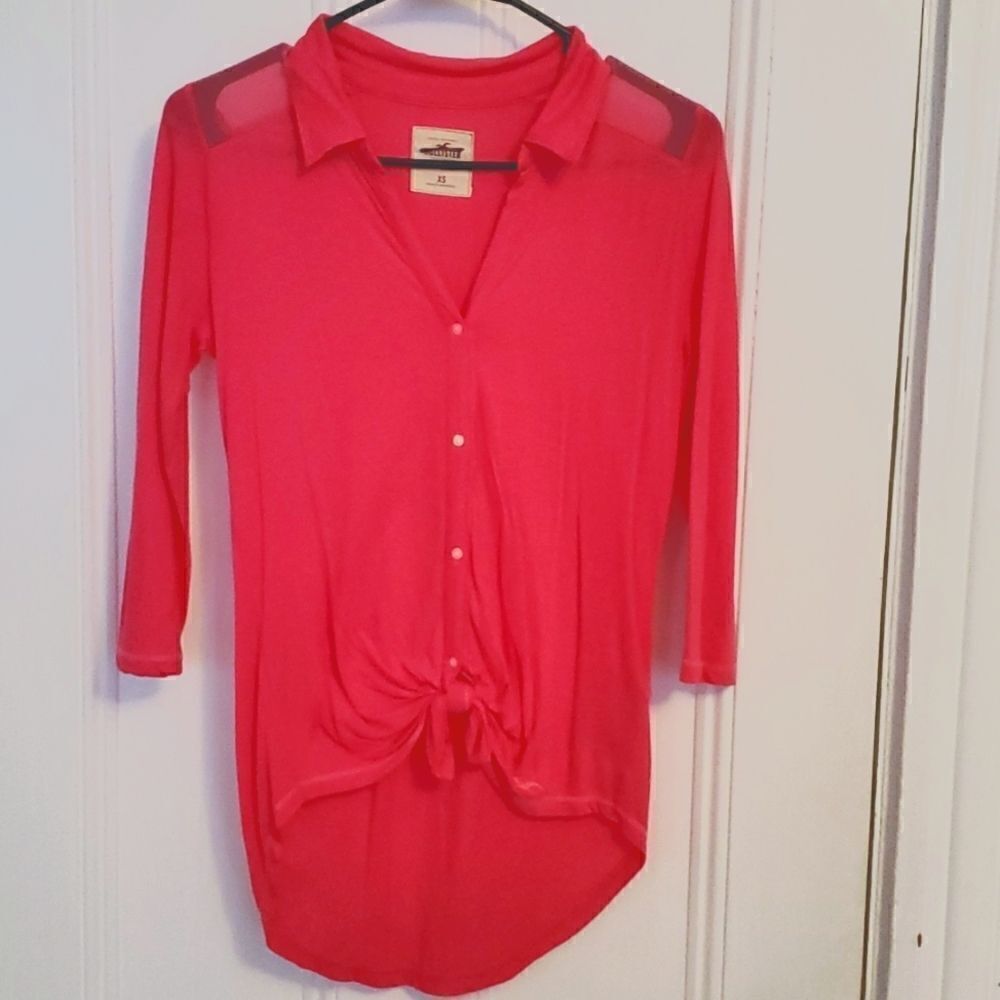 Junior's Hollister button down tie front blouse size XS